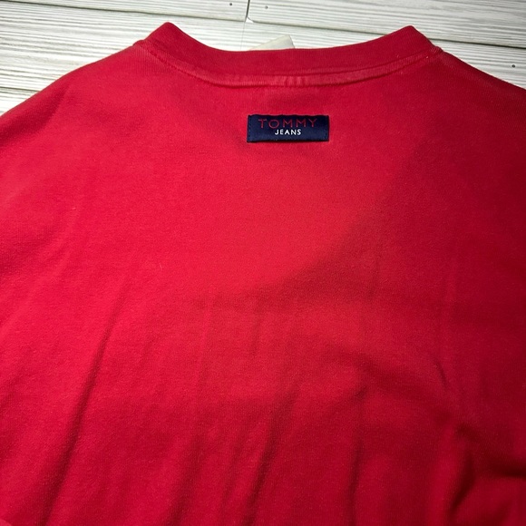 Vintage Red 90s Tommy Hilfiger Jeans Long Sleeve 100% Cotton V Neck Y2K Shirt - Picture 7 of 7
